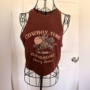 SHEIN Brown Graphic 'Cowboy Time' Crop Top